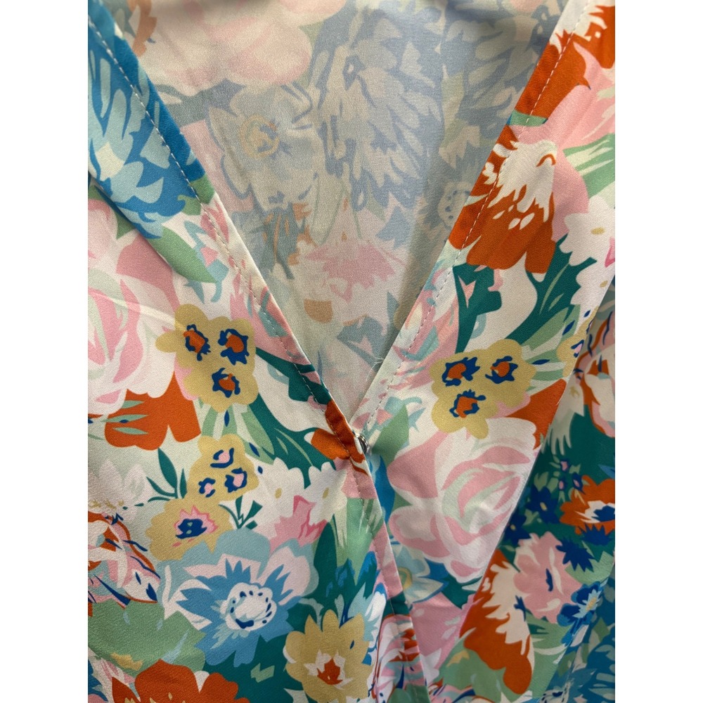Floral Bodysuit Top Women's Size L Long Sleeve Multicolor Spring Summer